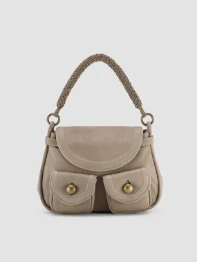 HOLES WOVEN 05 - Taupe Leather Handle Bag