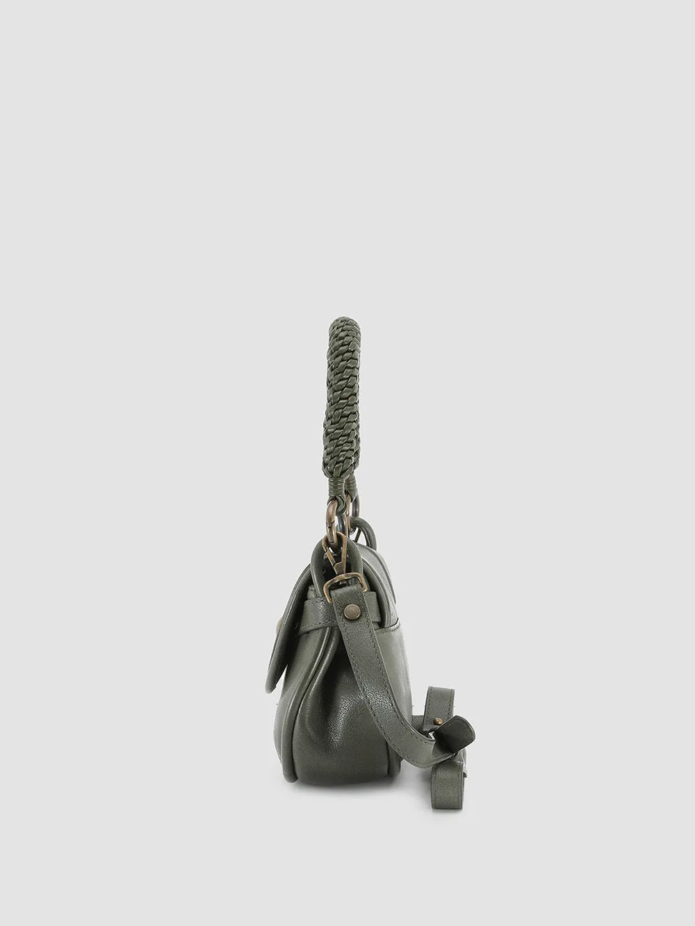 HOLES WOVEN 06 - Green Leather Handle Bag