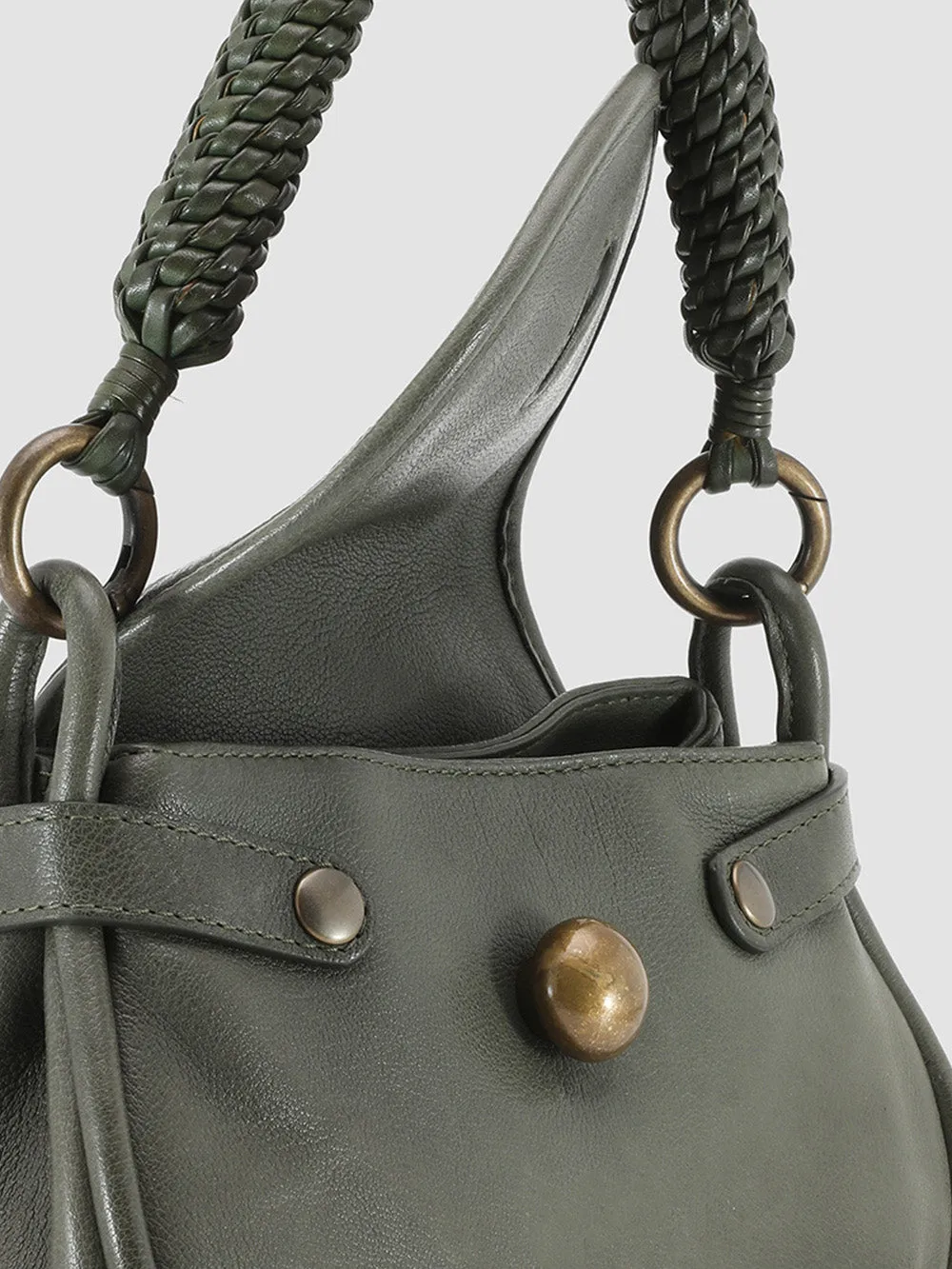 HOLES WOVEN 06 - Green Leather Handle Bag