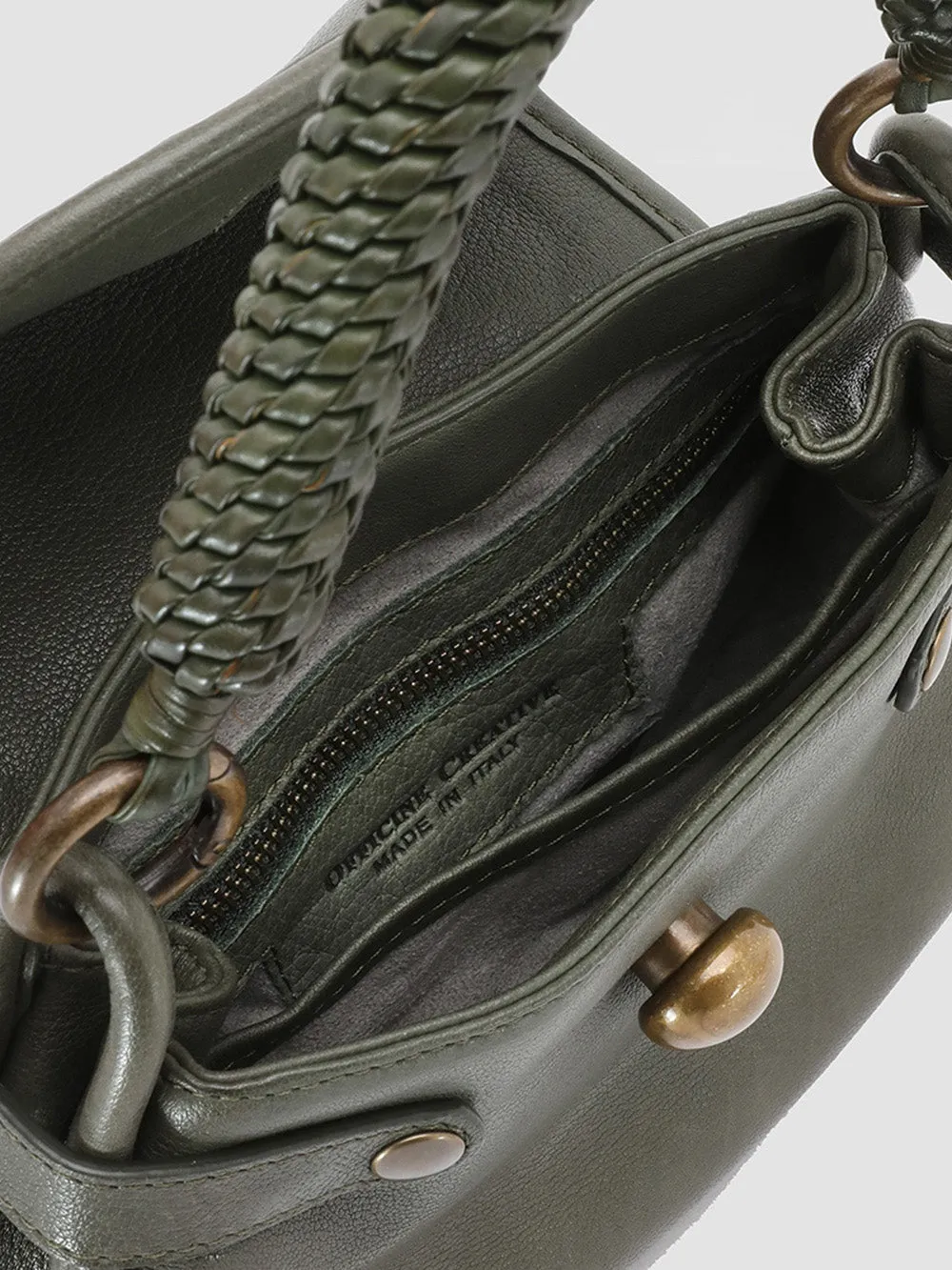 HOLES WOVEN 06 - Green Leather Handle Bag