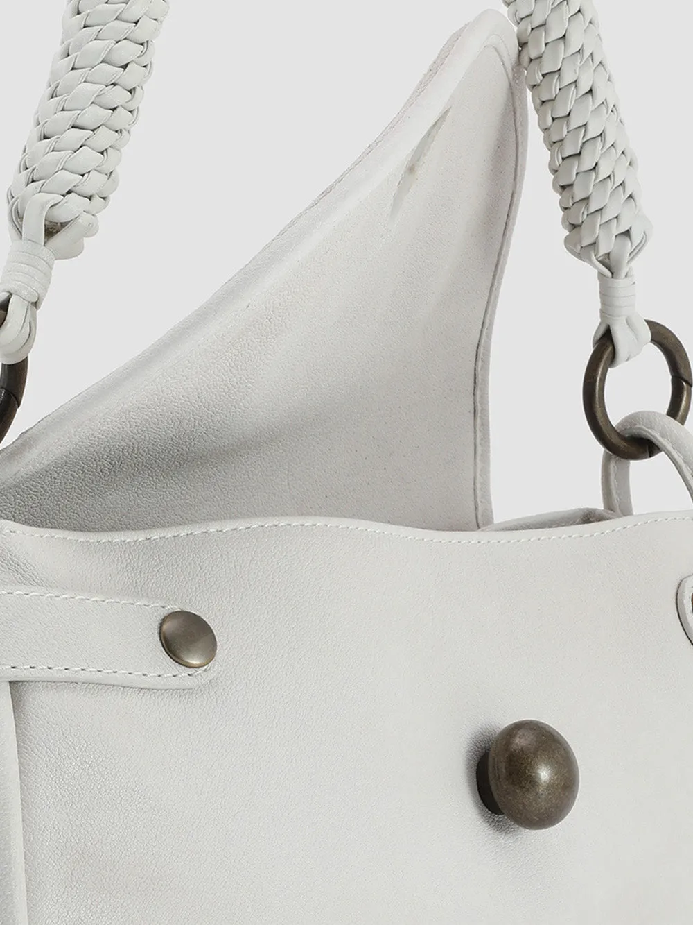 HOLES WOVEN 07 - White Leather Handle Bag