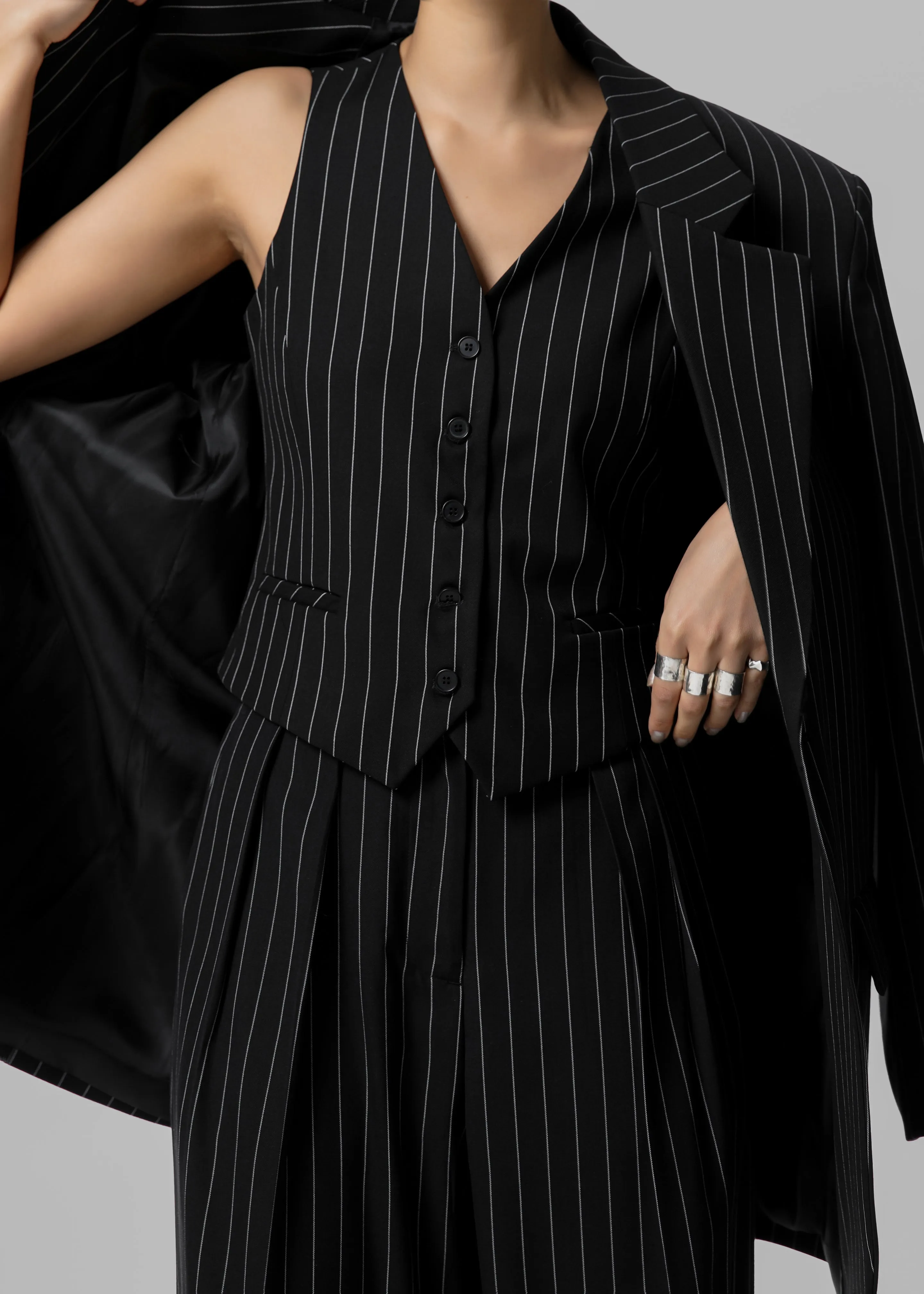 Holland Suit Vest - Black/White Pinstripe