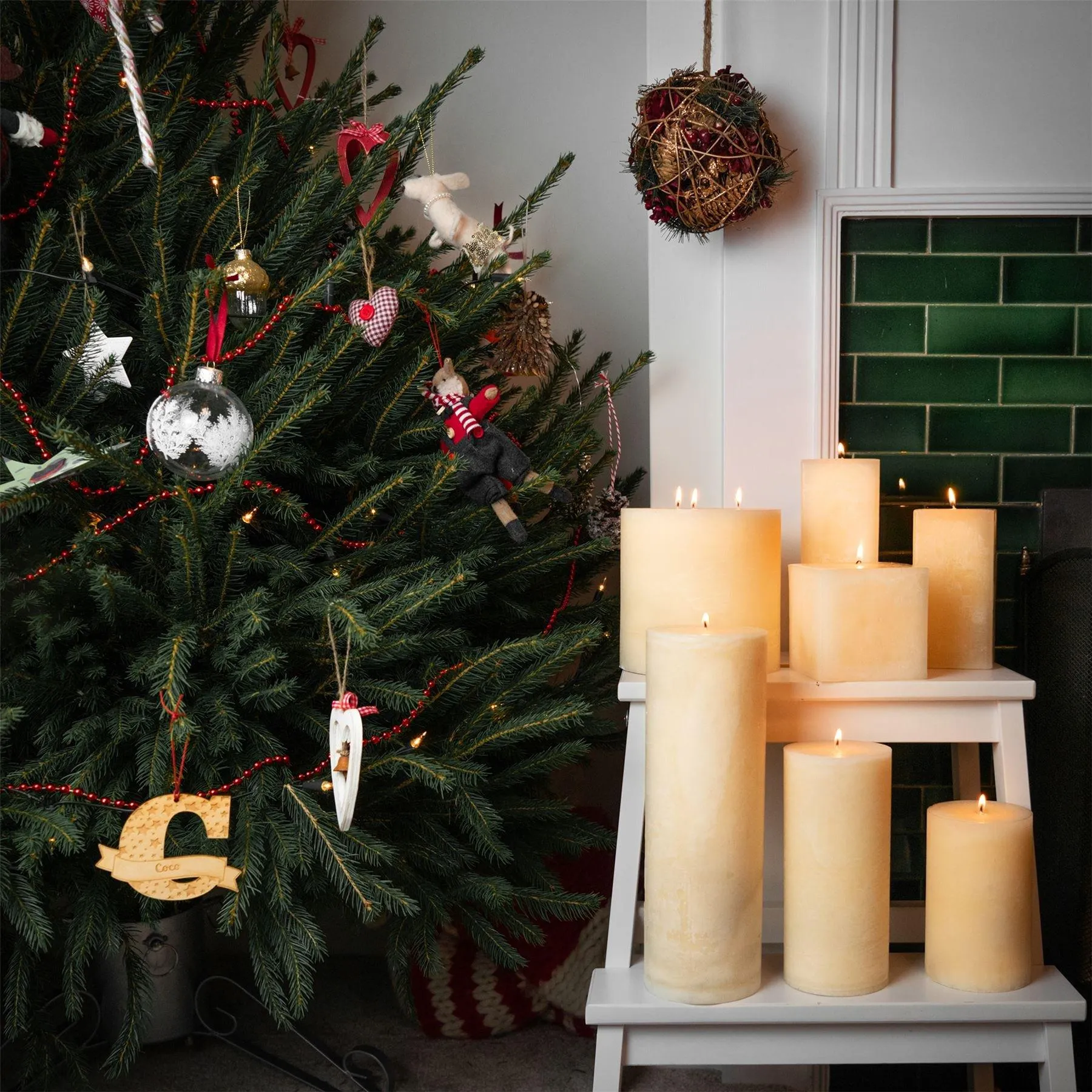 Home Fragrance | Round 3 Wick Vanilla Pillar Candles 130 Hours Cream Pack of 3 | Nicola Spring