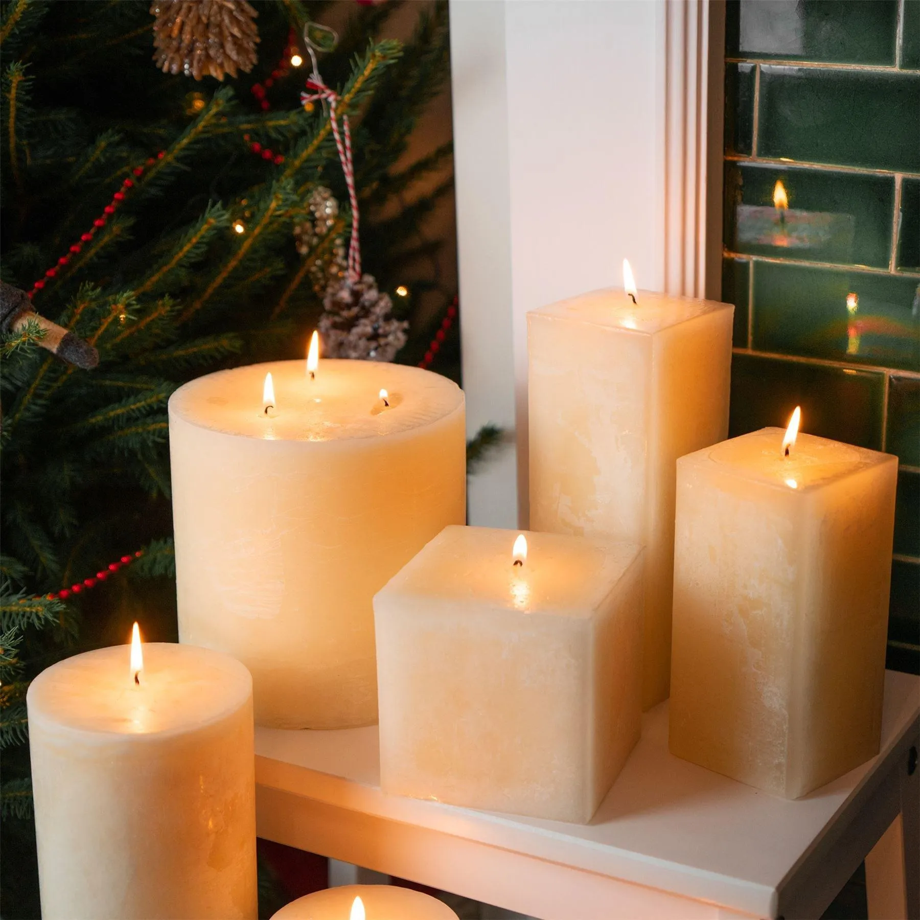 Home Fragrance | Round 3 Wick Vanilla Pillar Candles 130 Hours Cream Pack of 3 | Nicola Spring