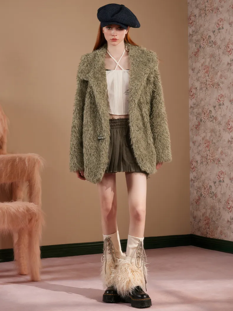 Hoodie Fluffily Retro Plain Simple Long Oversize Fur-Jacket