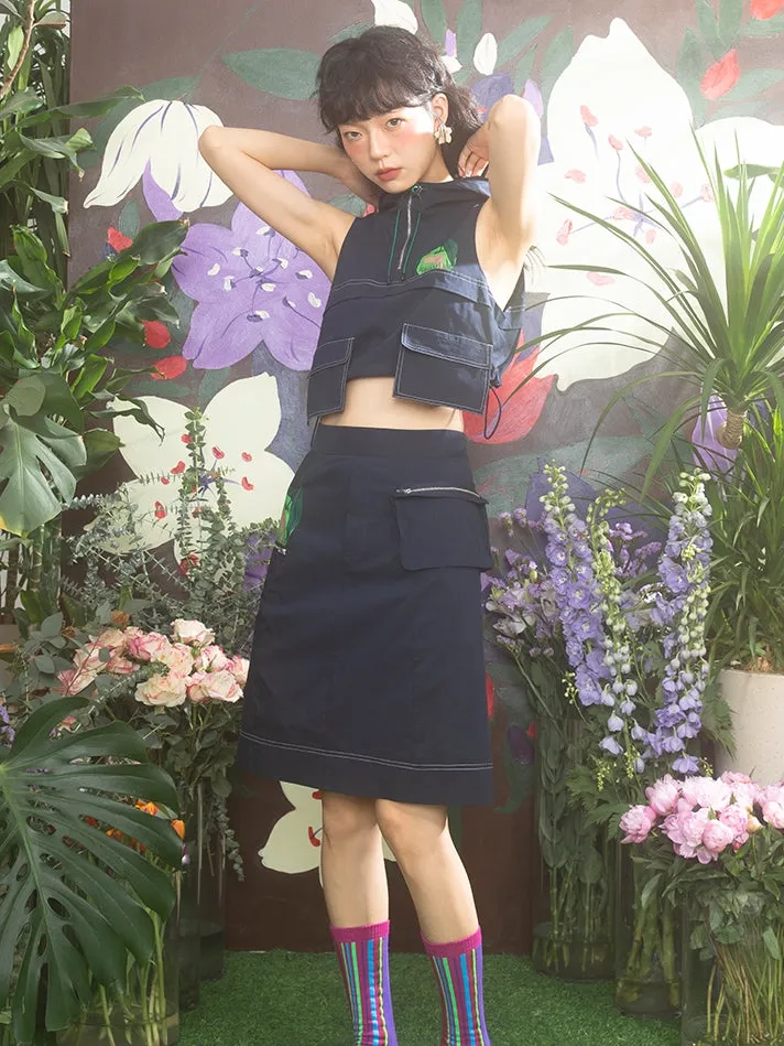 Hoodie Nichi Casual Stitch Drawstring Tops＆Long-Skirt