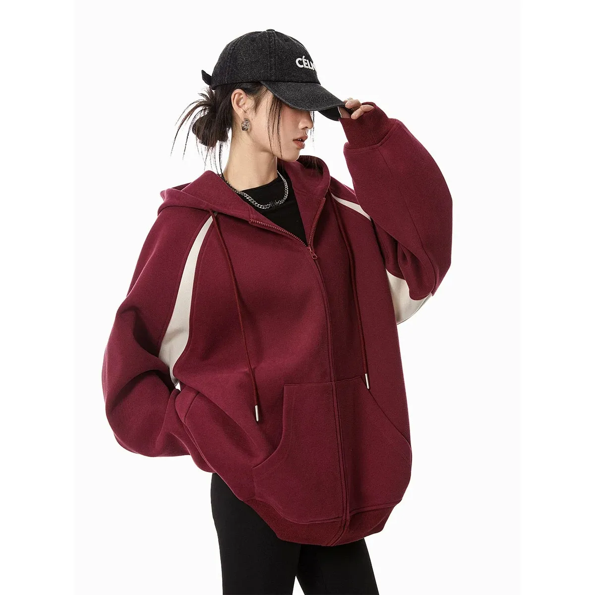 ICH MODE 400G trendy cool American sweatshirt hooded women's casual retro high street cardigan jacket women's spring and autumn 