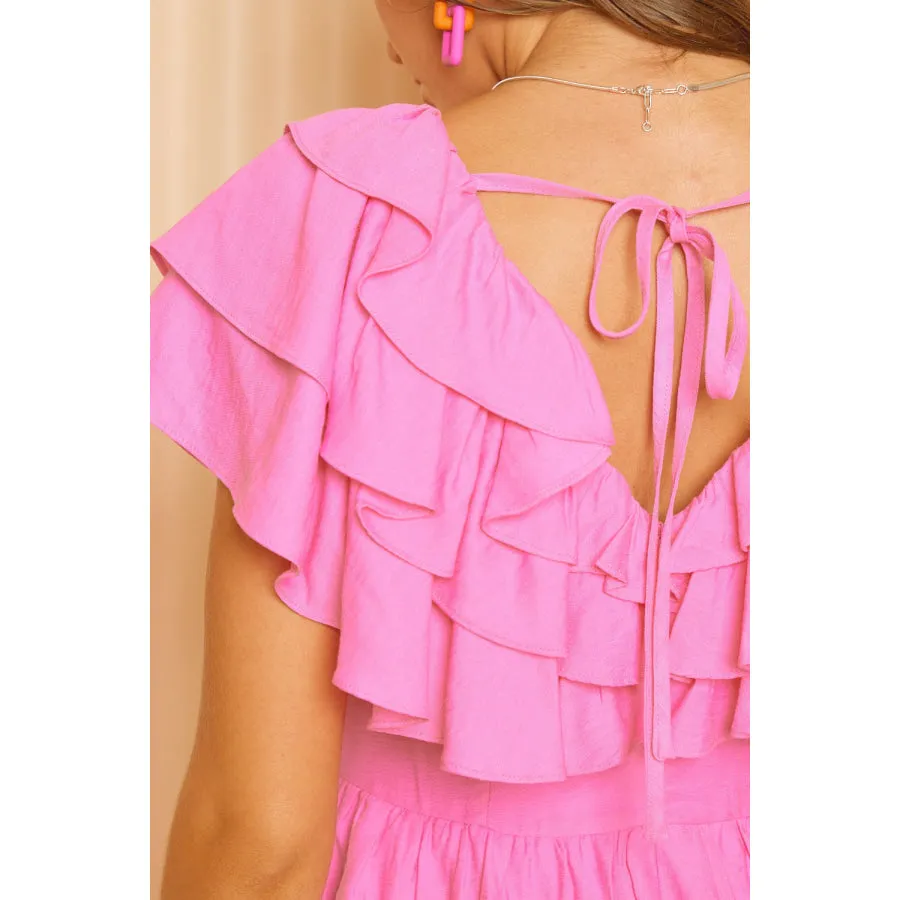 Idem Ditto Ruffled Layered Tie Back Romper