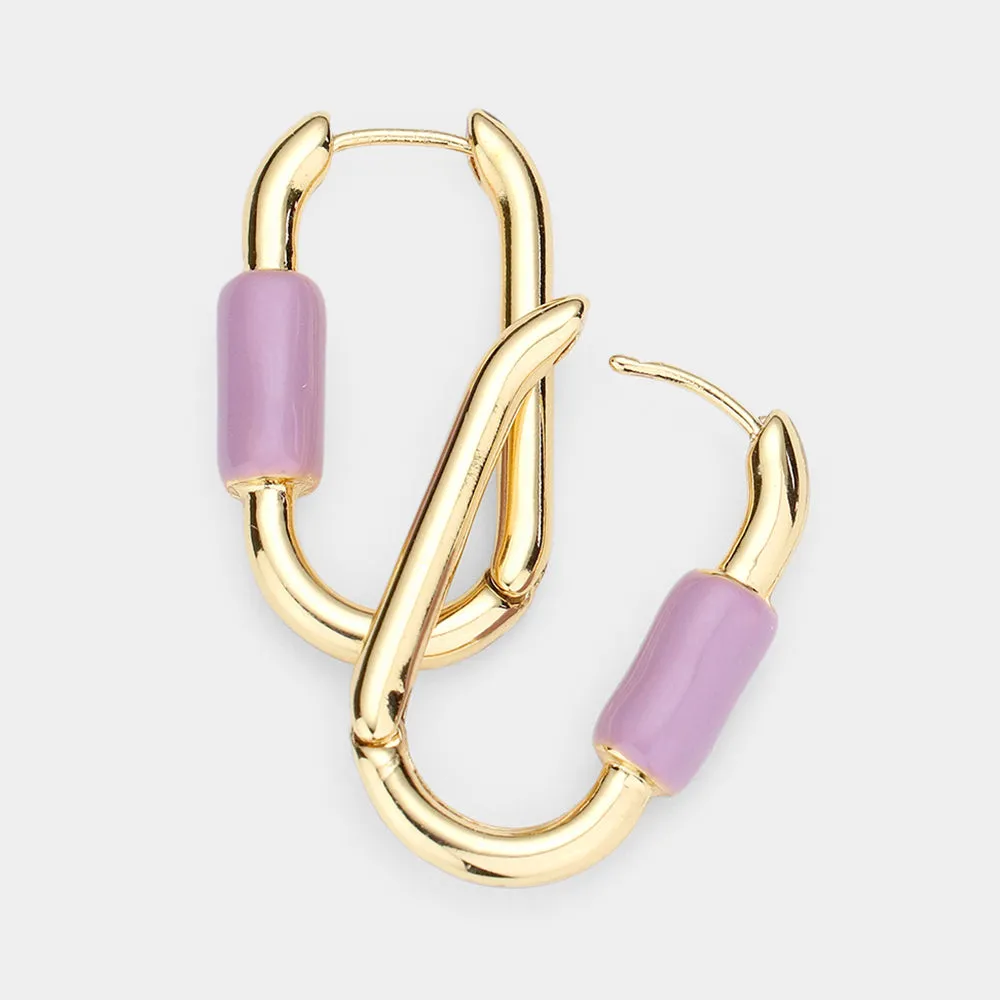 iLLASPARKZ Enamel Detailed Metal Oval Huggie Earrings