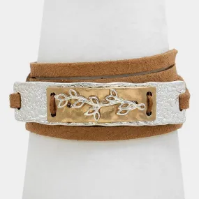 iLLASPARKZ Leaf Twig Metal Suede Wrap Bracelet
