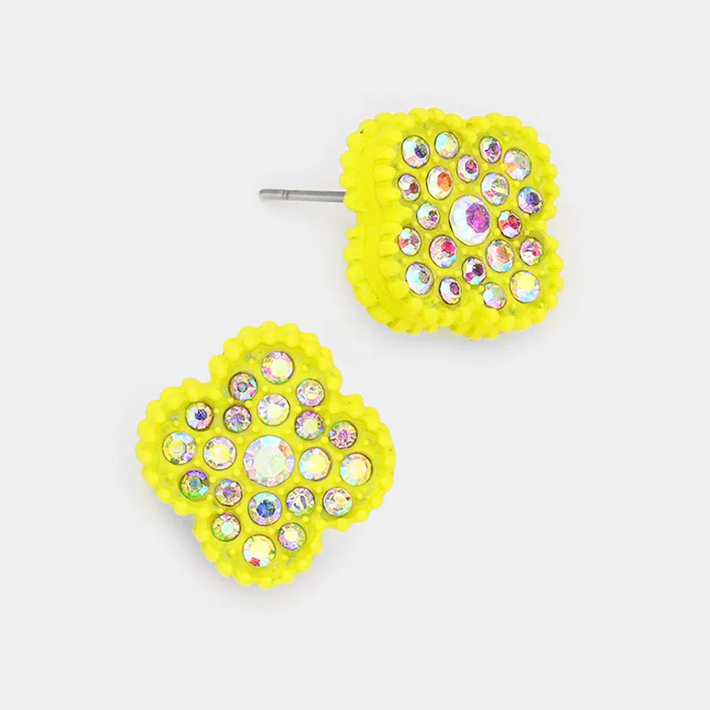 iLLASPARKZ Stone Embellished Quatrefoil Stud Earrings