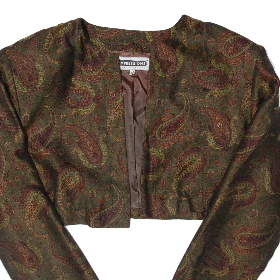IMPRESSIONS Cropped Womens Jacket Brown 90s Paisley M