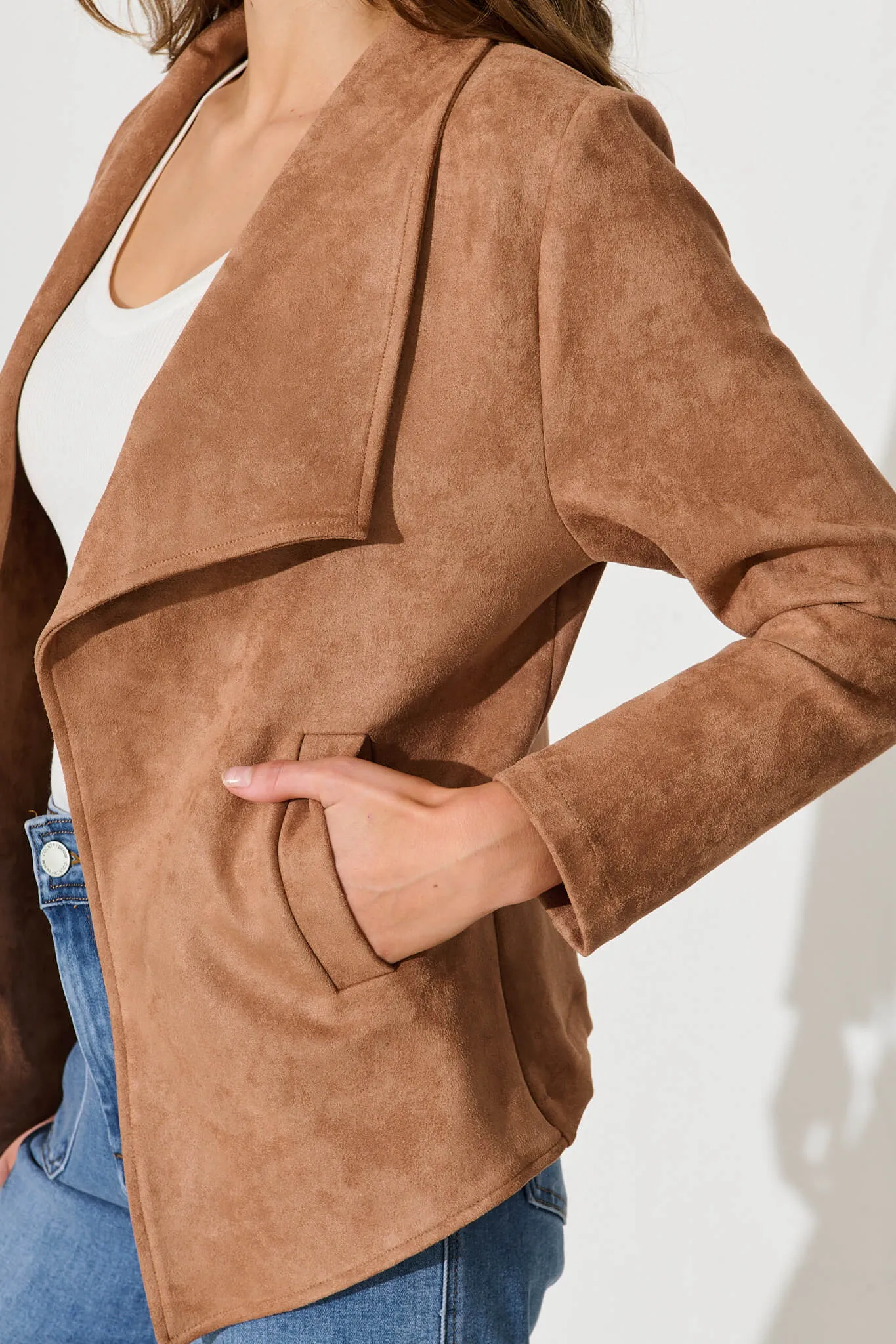Inspired Jacket In Brown Suedette
