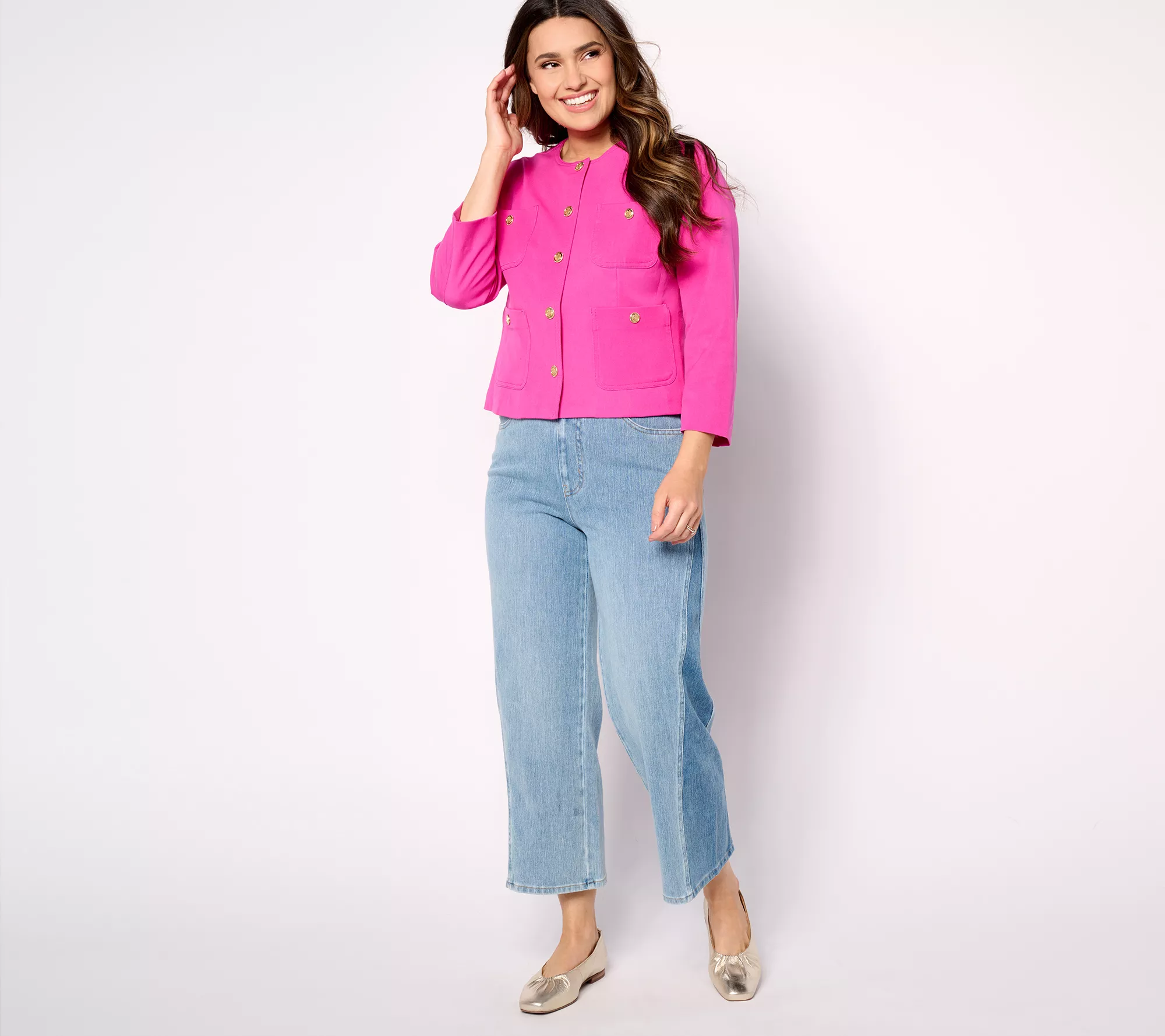 Isaac Mizrahi Live! Petite Knit Denim Crop Wide Leg Jeans