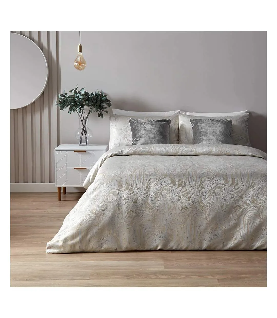 Jacquard marble duvet cover set oyster Paoletti