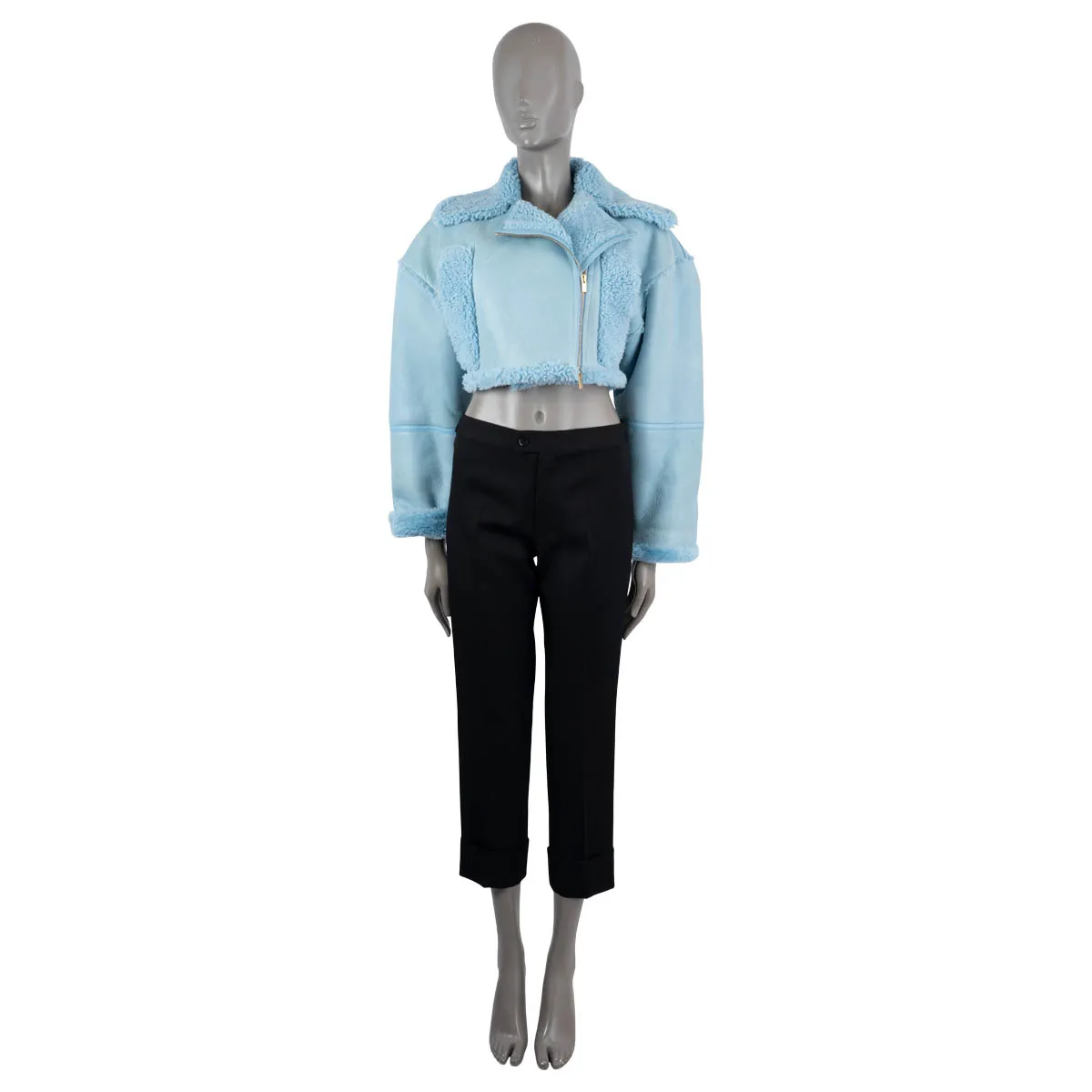 Jacquemus 2021 La Veste Paioù Cropped Shearling Biker Jacket Blue