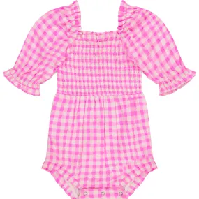 JessaKae Daze Baby Puff Sleeve Smocked Romper, Pink