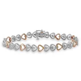 Jewelili 14K Rose Gold Over Brass Heart Miracle Plated White Diamonds Link Bracelet