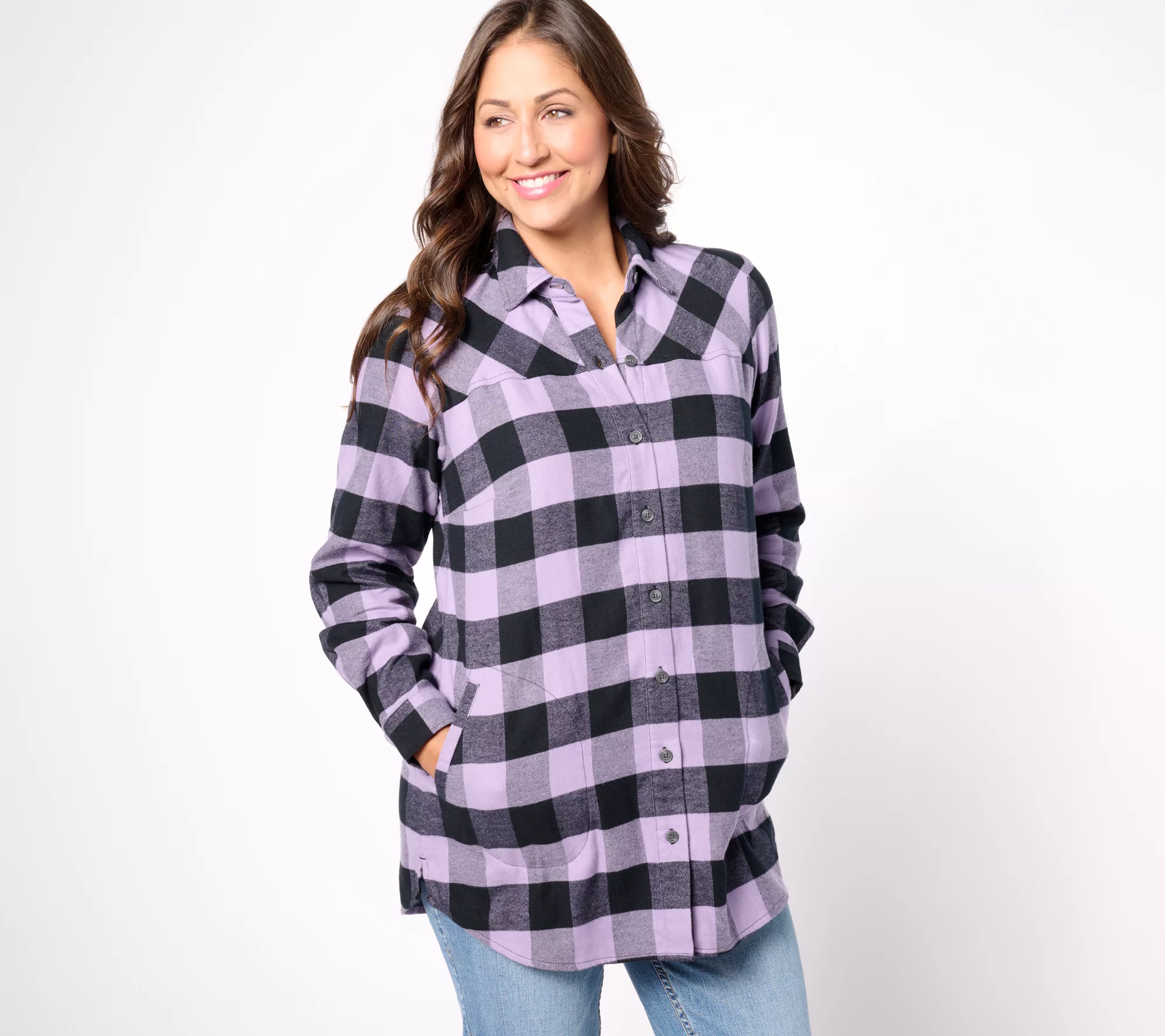 Joan Rivers Petite Cotton Flannel Plaid Tunic