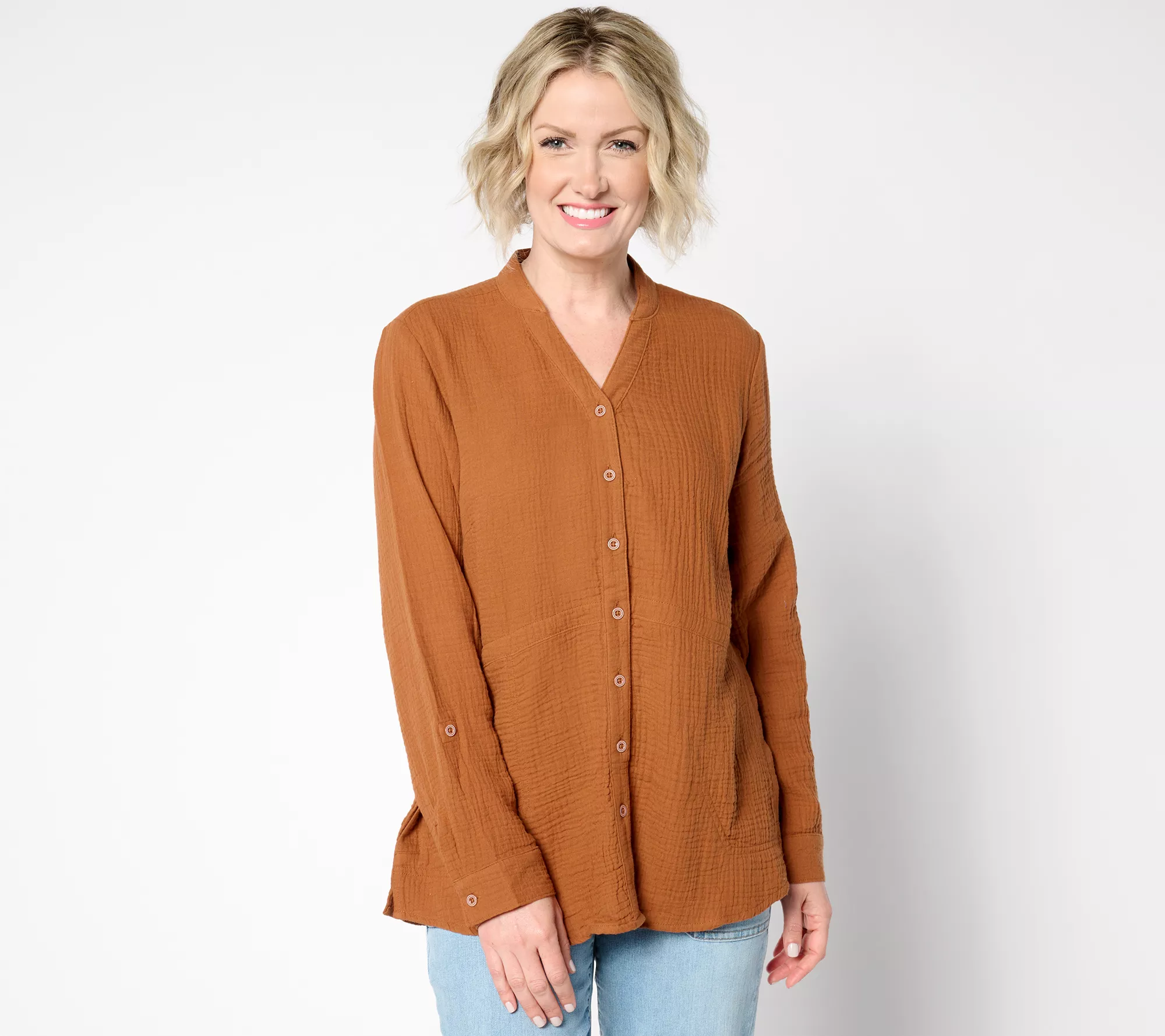 Joan Rivers Regular Marshmallow Gauze Button Front Tunic