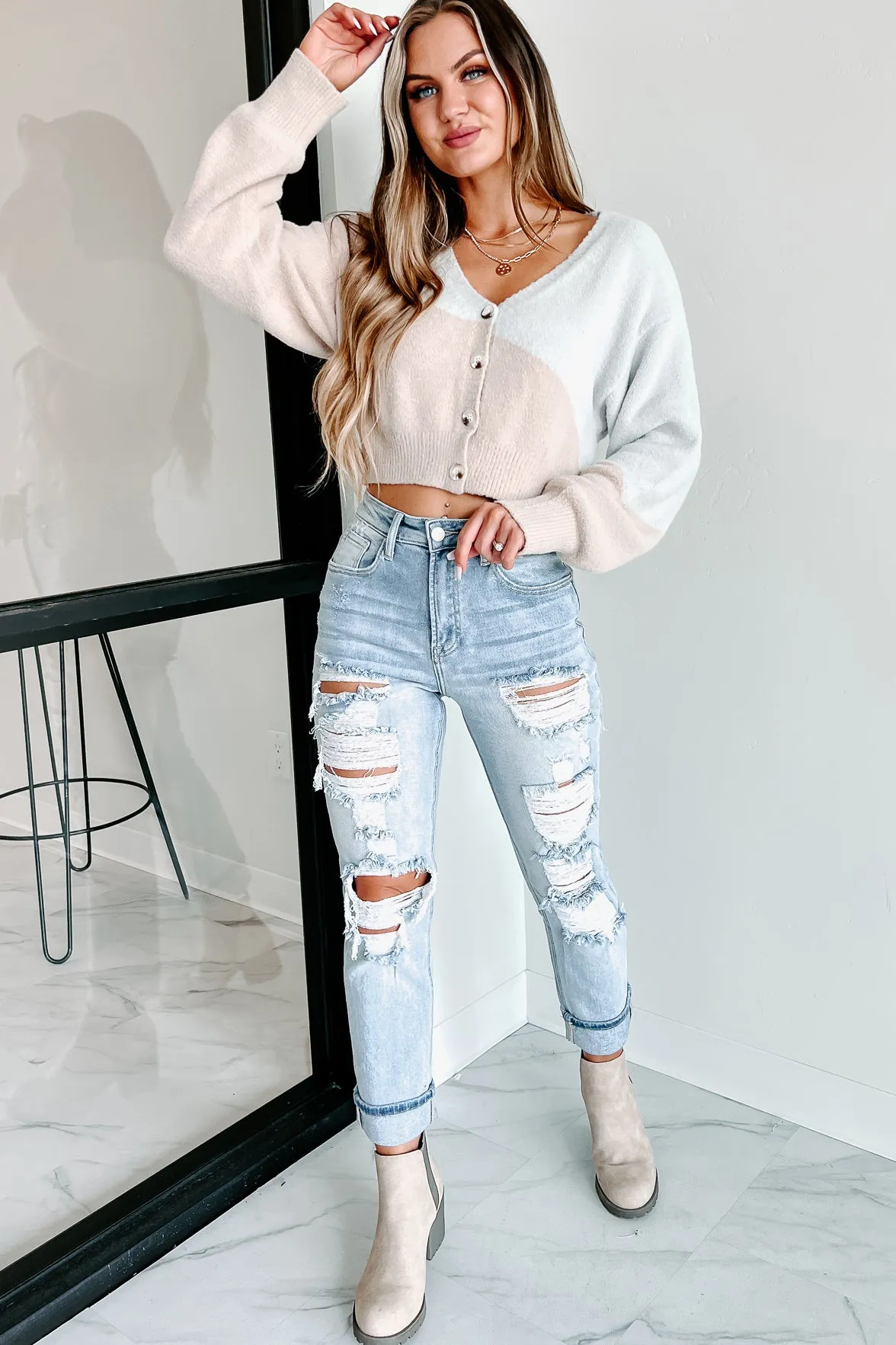 Joyful Daydreams Cardigan Top (Grey/Taupe)