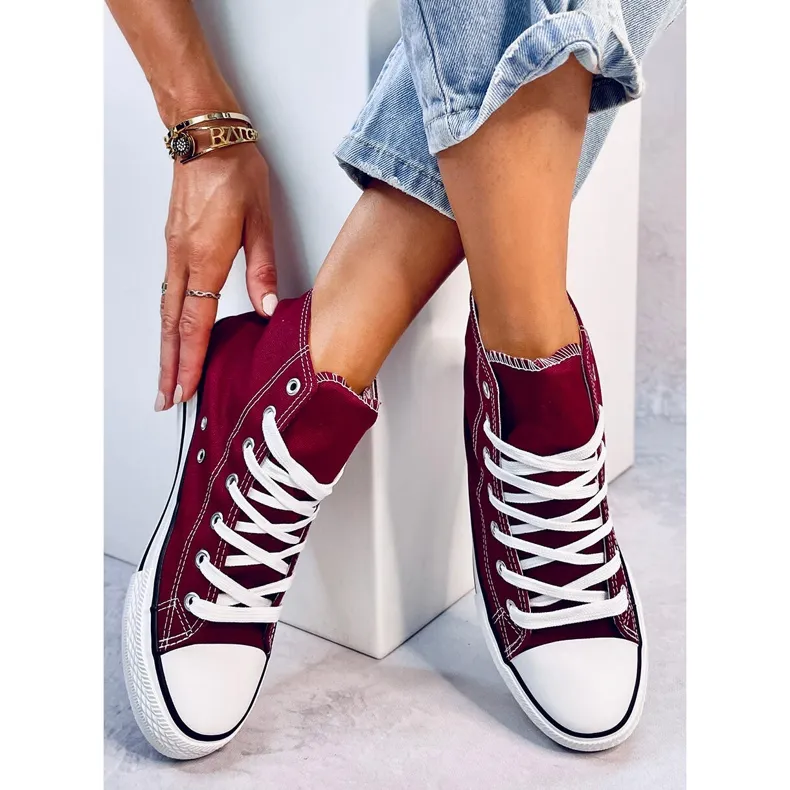 Jude Wine Ankle Canvas Sneakers red