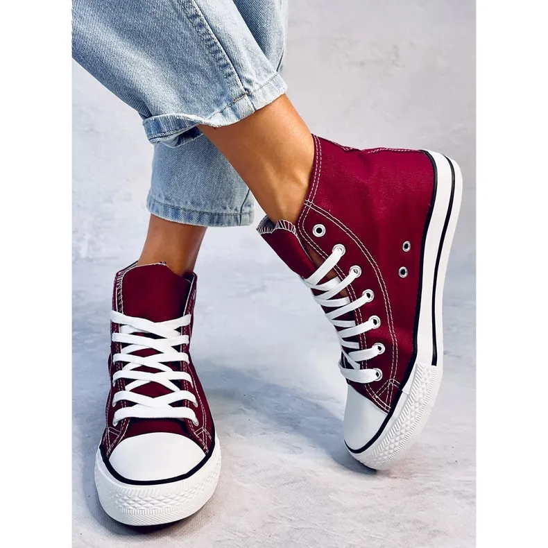 Jude Wine Ankle Canvas Sneakers red