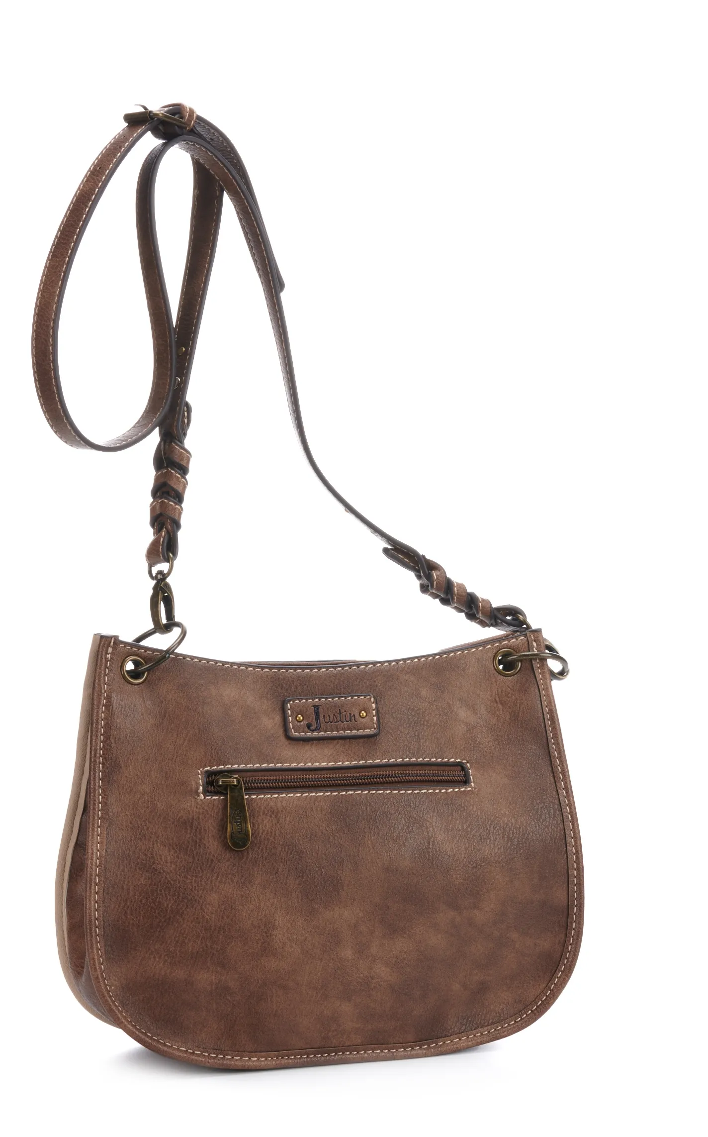Justin Women's Weathered Brown with Cream Crochet Lace Crossbody Bag