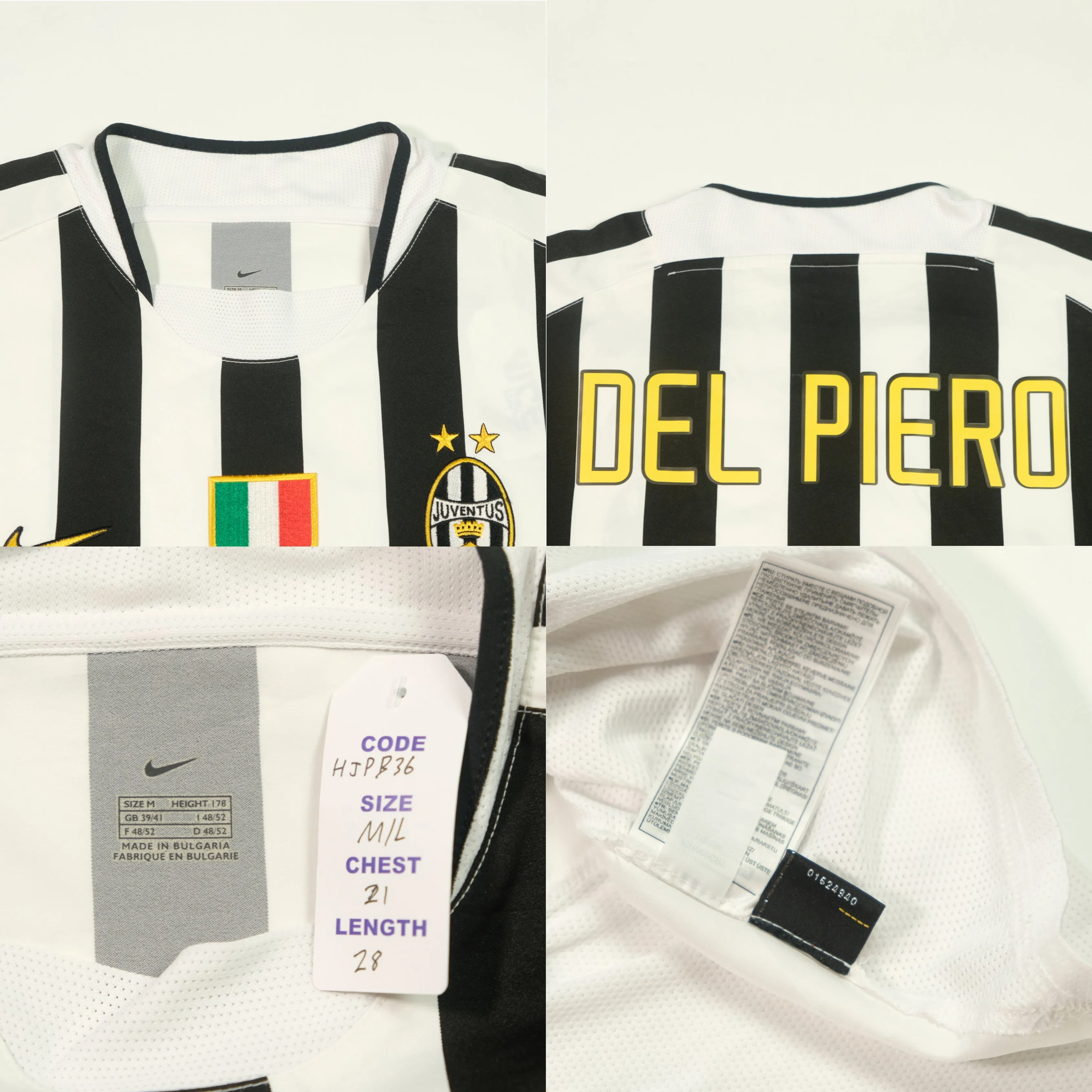 Juventus Italy Del Piero Nike Original 2003/2004 Home Football Shirt M/L