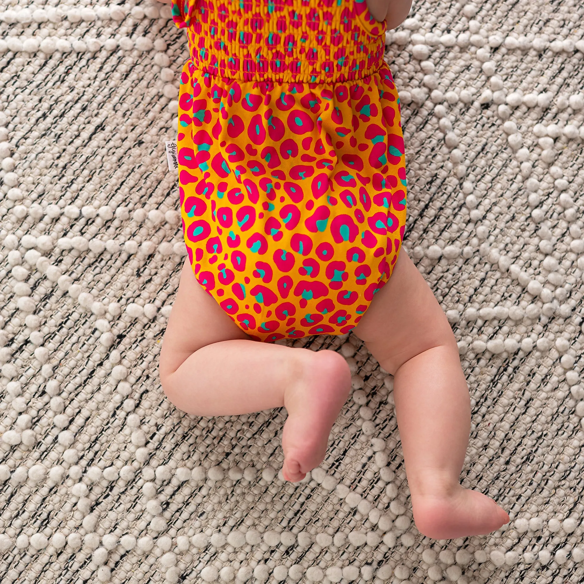 Kelly Leopard SMOCKED BUBBLE ROMPER