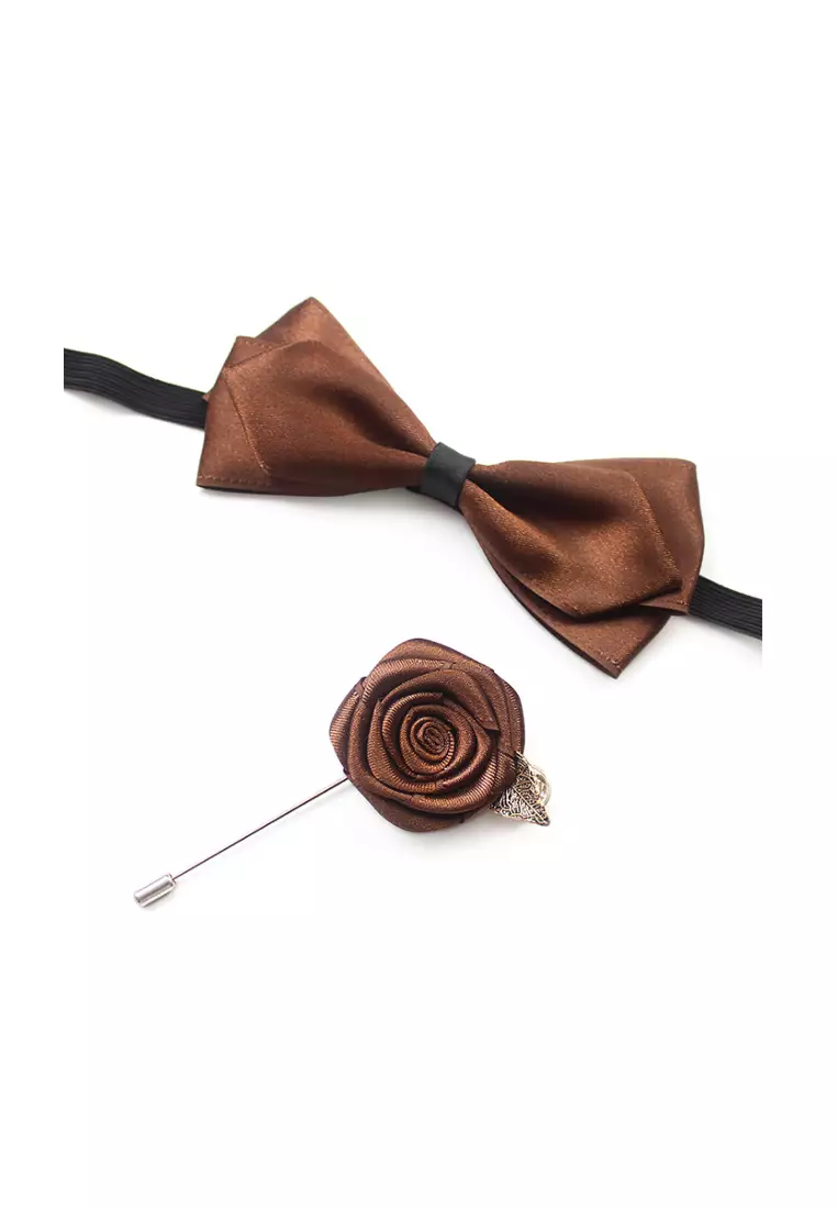 Kings Collection Brown Bow Tie with Buttonhole (UPKCBT2018)