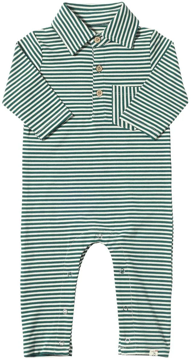 Kingston Polo Romper - Green Stripe