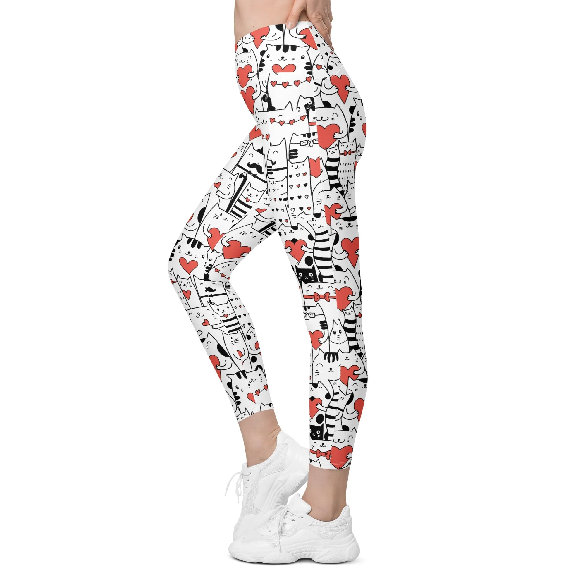 Kitties in Love Crossover Leggings With Pockets
