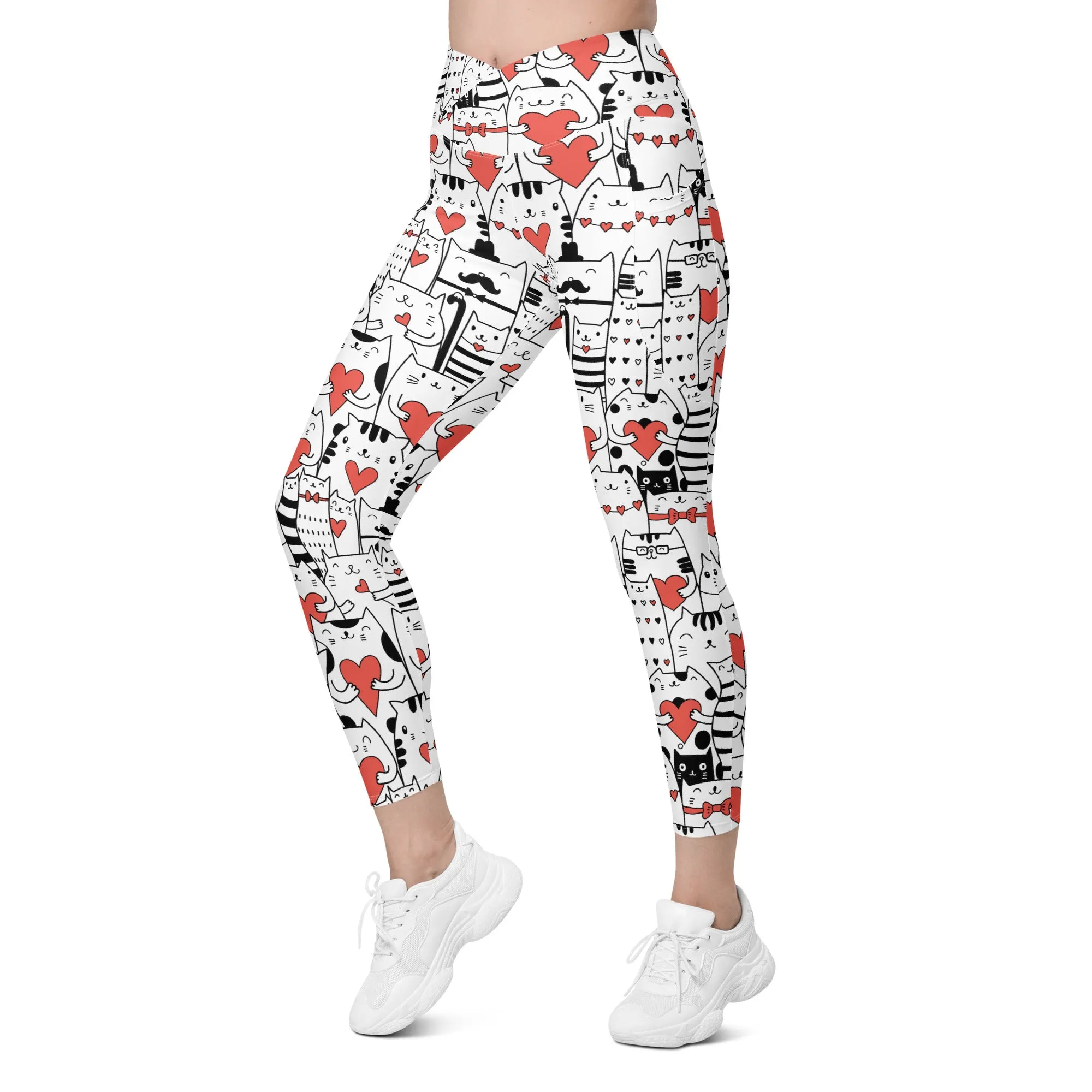 Kitties in Love Crossover Leggings With Pockets