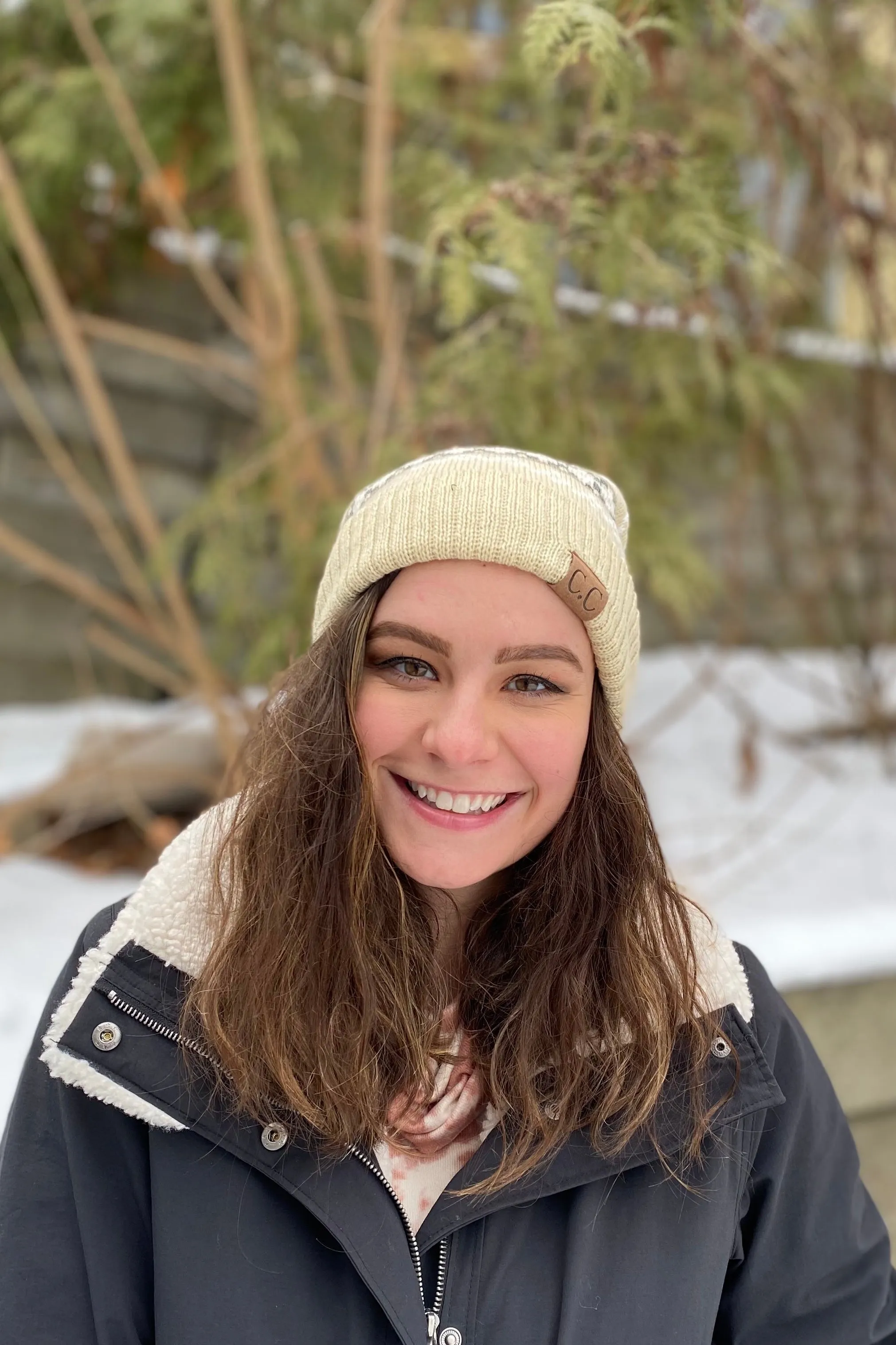 Knit Pattern Beanie Beige