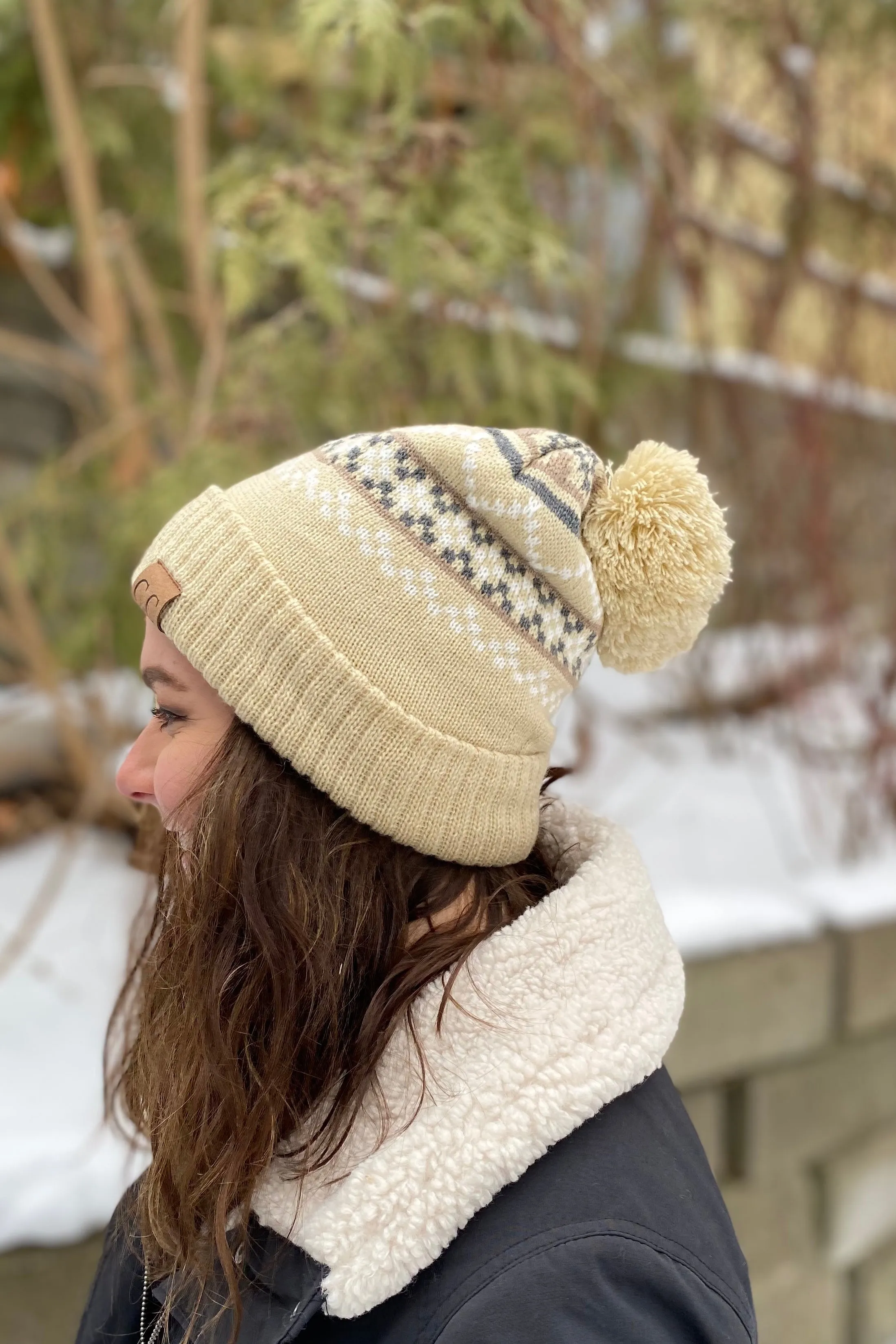 Knit Pattern Beanie Beige