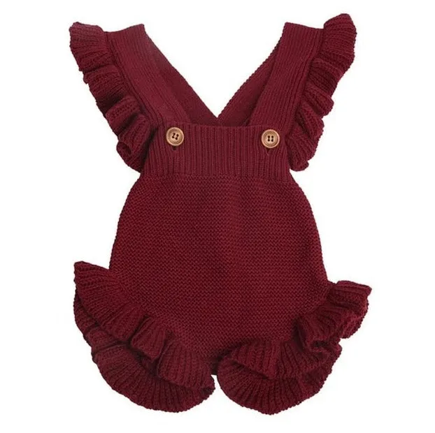 Knit Ruffled Romper | Burgundy