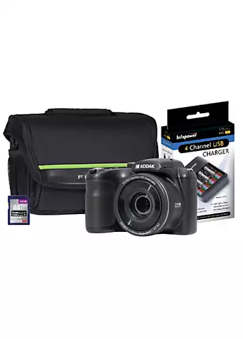 Kodak PIXPRO AZ255 Bridge Camera Inc 4x AA Batteries, 32 GB SD, Case & Charger | Kaleidoscope