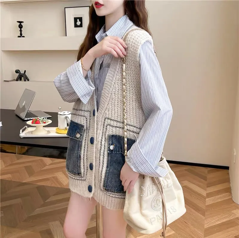 Korean style age-reducing loose lazy style sweater vest cardigan for women 2023 new autumn versatile knitted top (S0612)