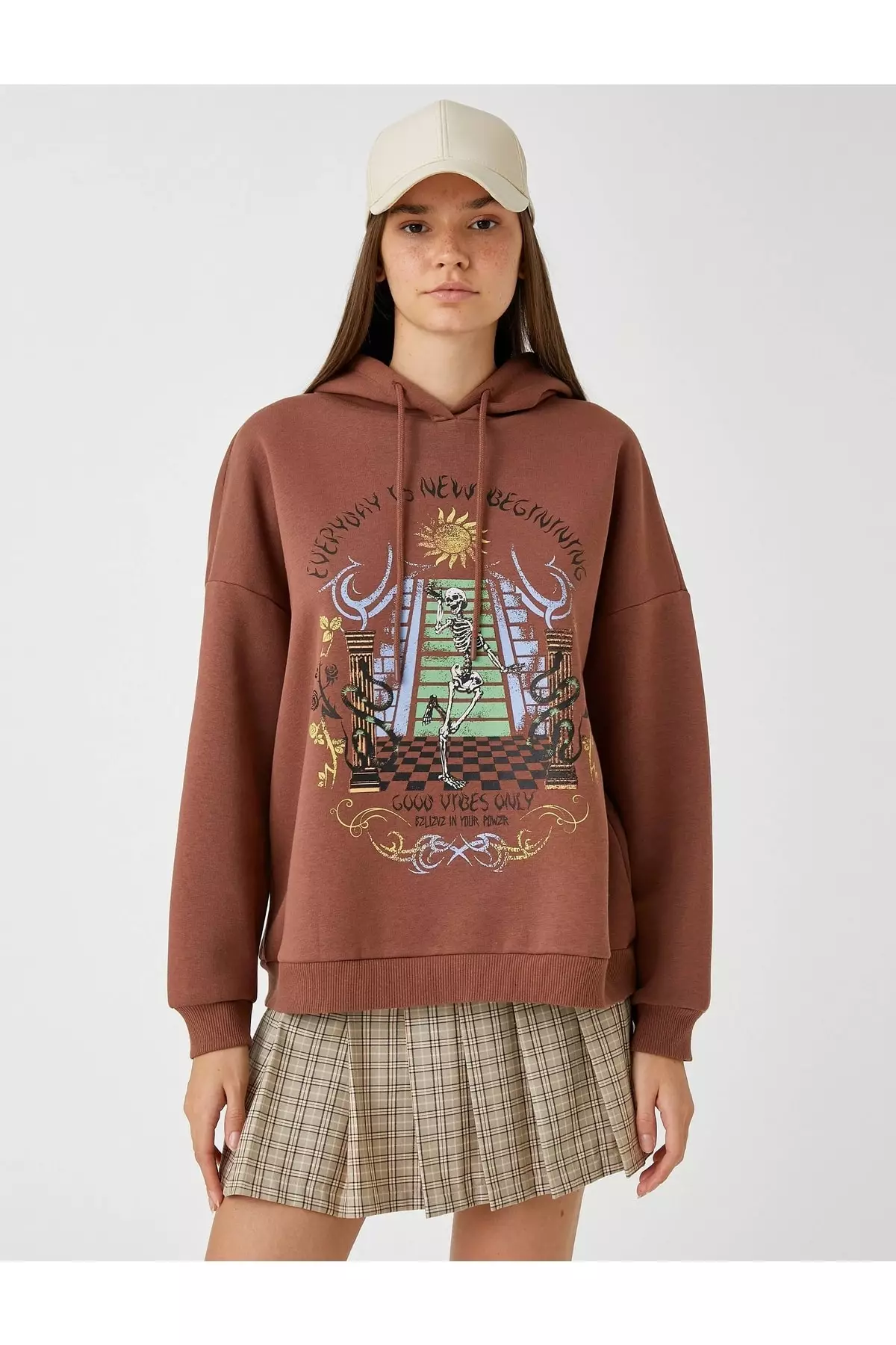 KOTON Oversized Hooded Printed Sweatshirt