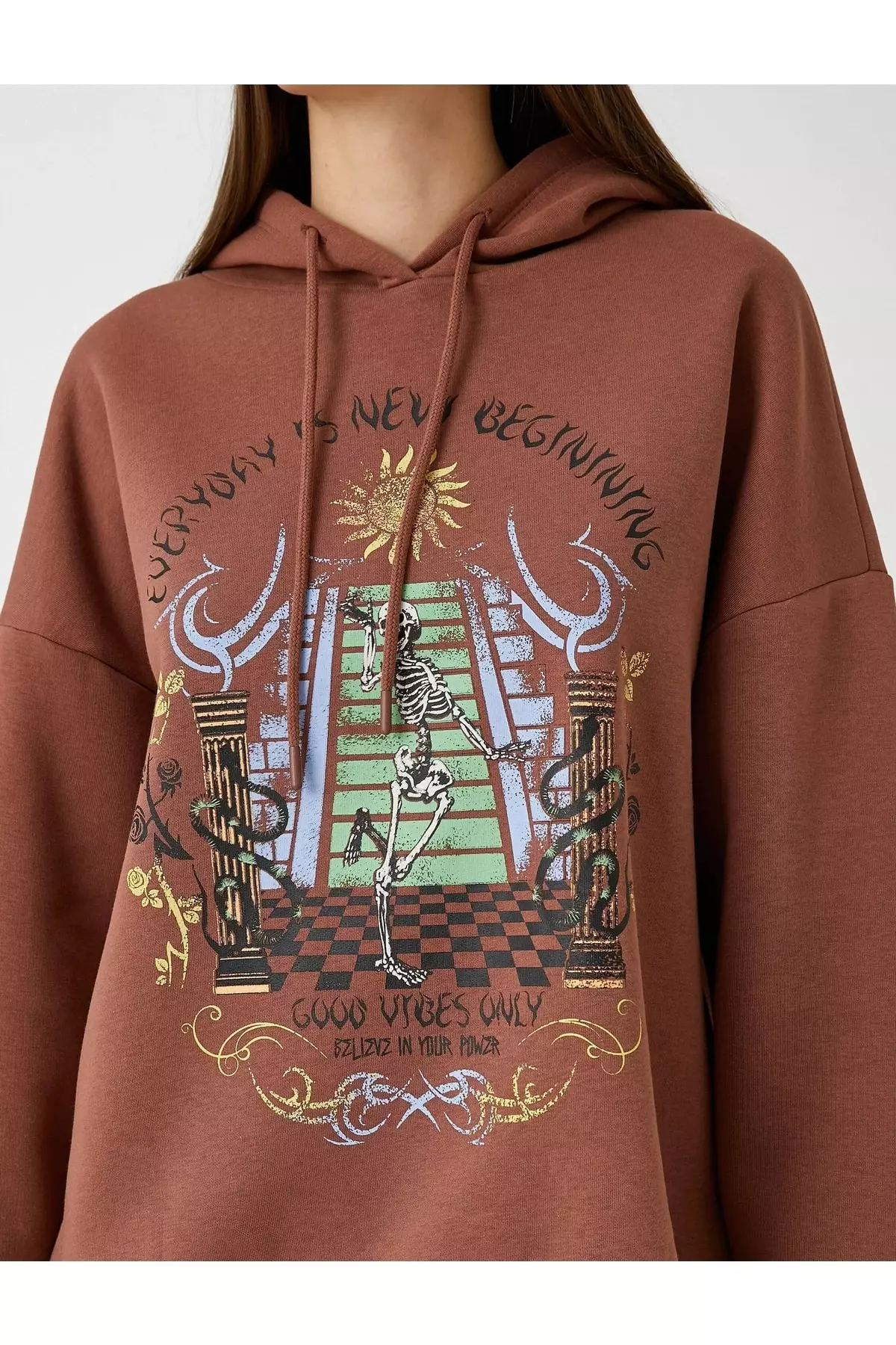 KOTON Oversized Hooded Printed Sweatshirt