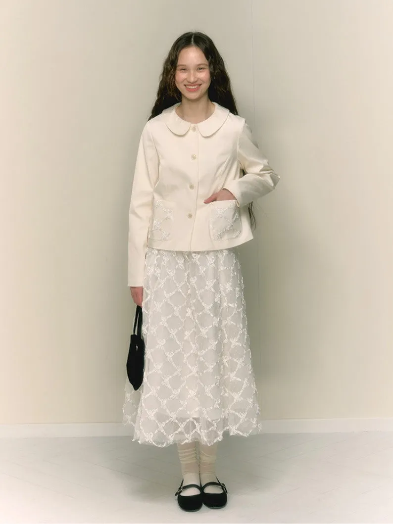 Lace Ribbon Feminine Set-Up Jacket＆Long-Skirt