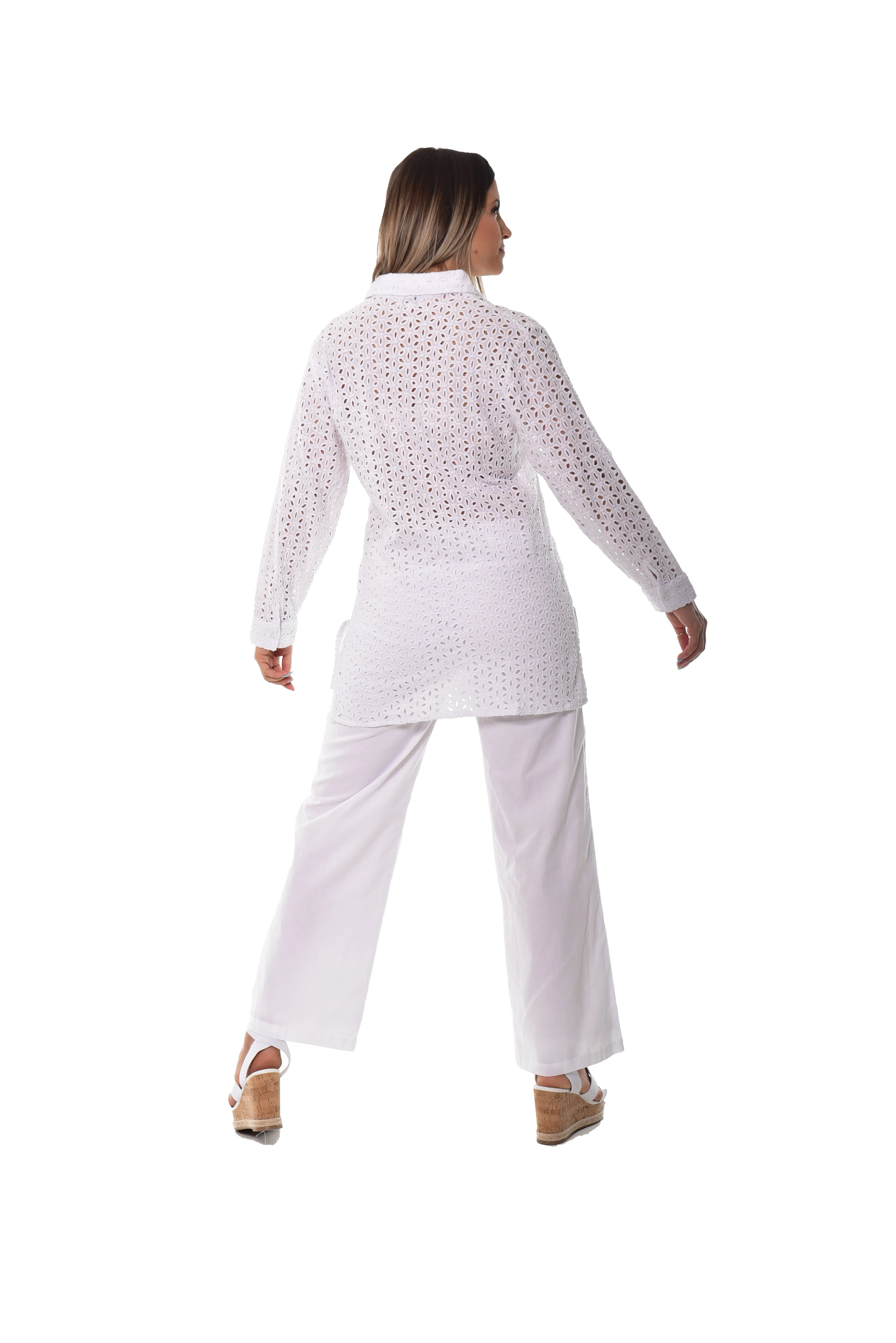 Ladies Eyelet Button Down Tunic Dess by Azucar - LCD217