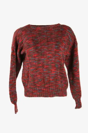 Ladies Jumper Vintage Crew Neck Knit Pullover Retro 90s Red Size L - Pepper Tree London