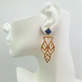 Lapiz Lazuli Square Stud with Lawin Dangling Earrings