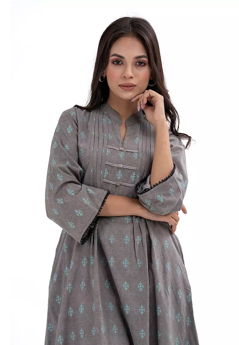 Le Reve Le Reve Gray Viscose Space Tucked Tunic