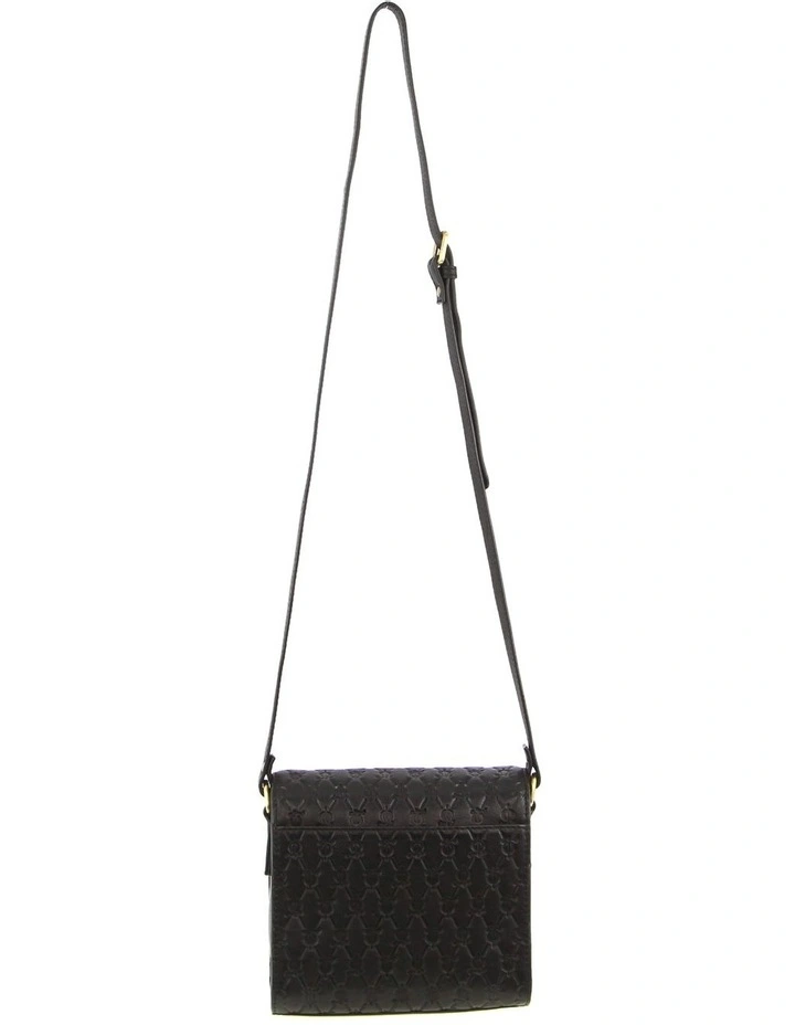 Leather Diamond Embossed Cross-Body Bag in Black