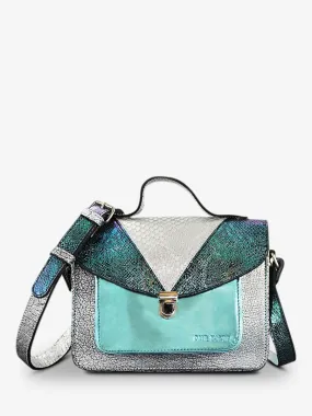 leather hand bag for woman Blue,White - Mademoiselle George Chimère Polar | PAUL MARIUS