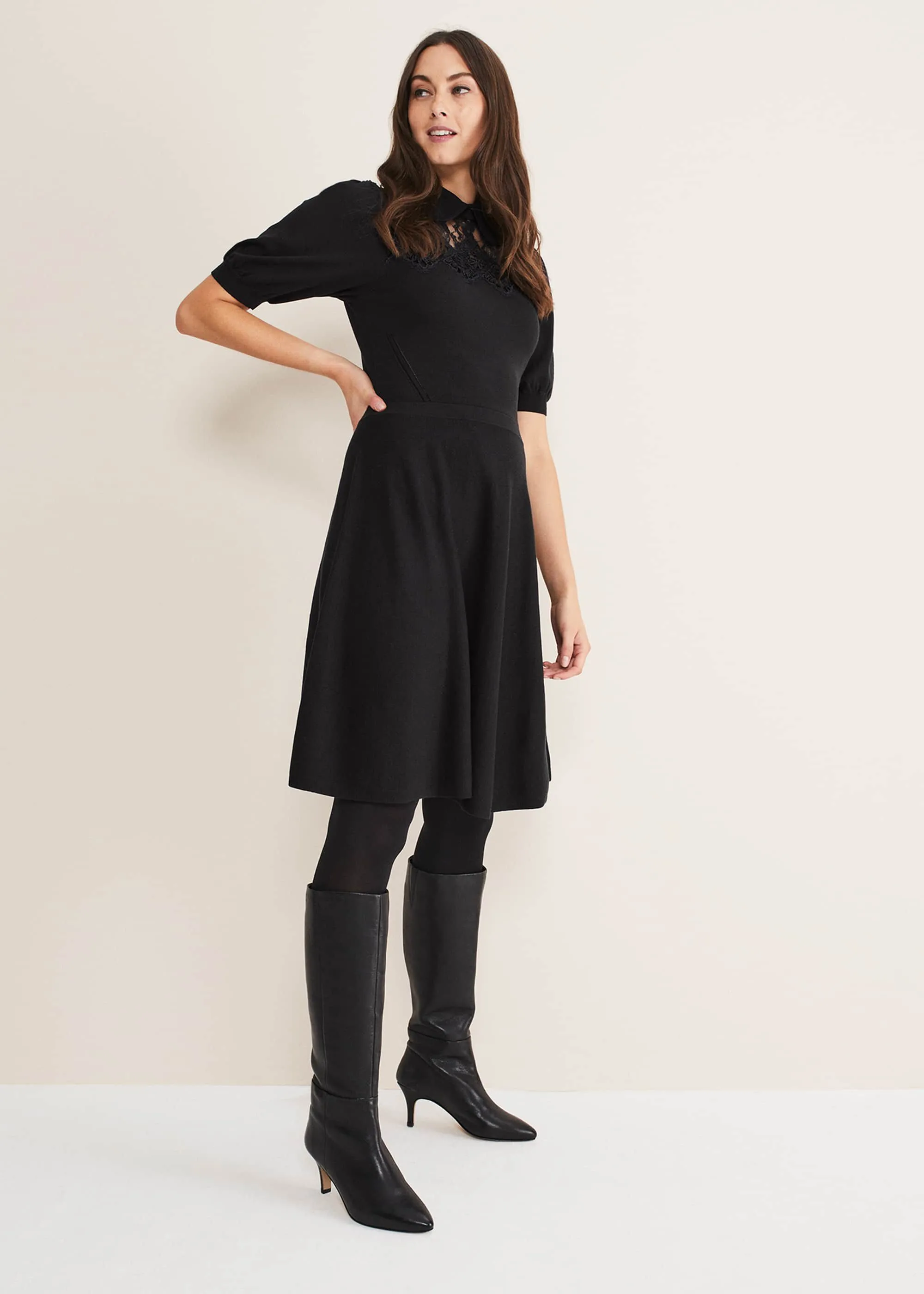 Leather Panelled Knee High Boot