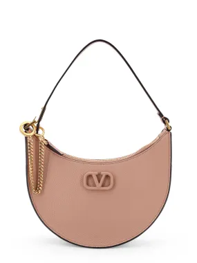 Leather shoulder bag with frontal VLogo Signature detail